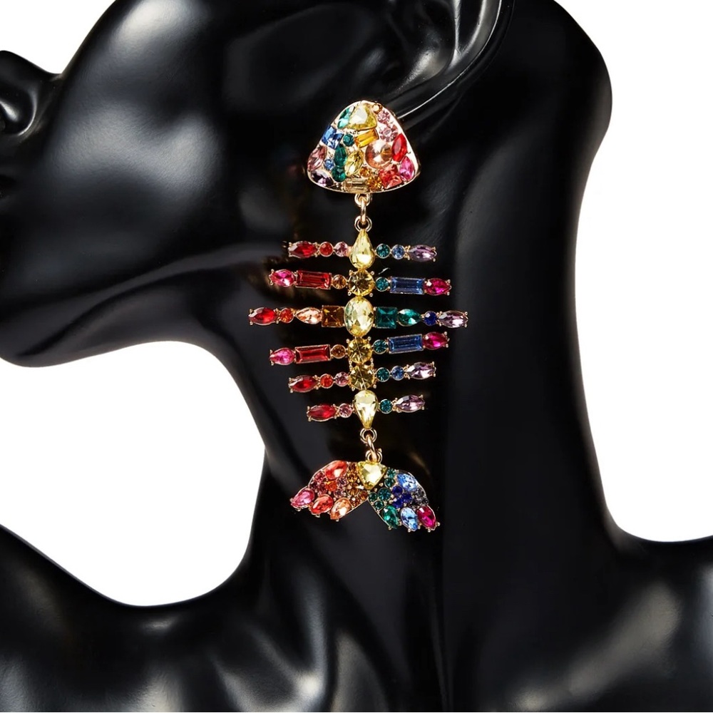 BAUBLEBAR Rhinestone Earrings - Rainbow Fishbone Drop Earrings - NWT